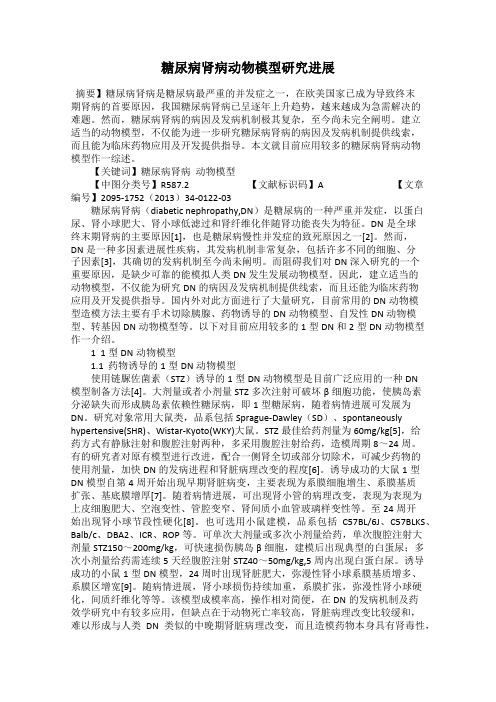 糖尿病肾病动物模型研究进展