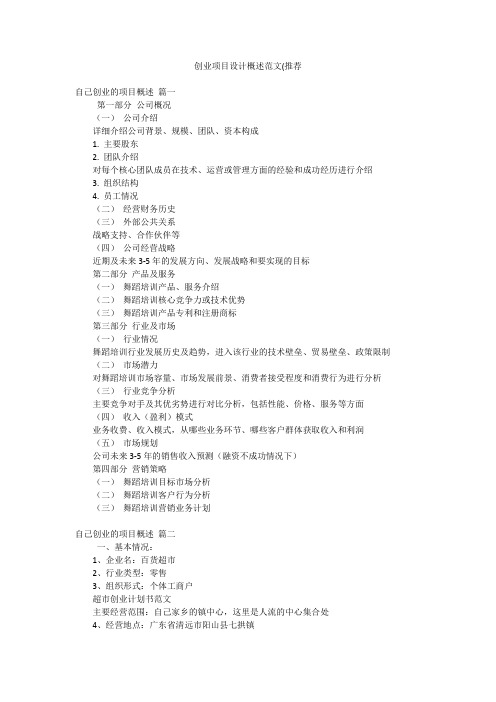 创业项目设计概述范文(推荐