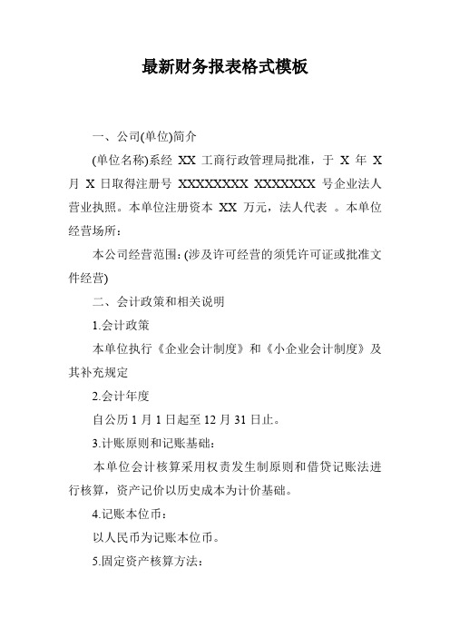最新财务报表格式模板