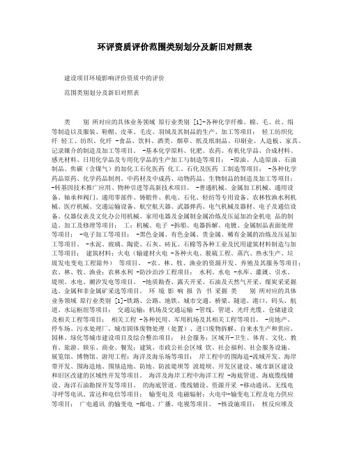 环评资质评价范围类别划分及新旧对照表
