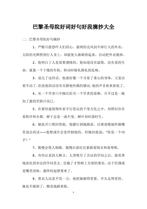 巴黎圣母院好词好句好段摘抄大全