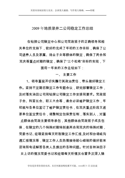 2009年稳定办工作总结