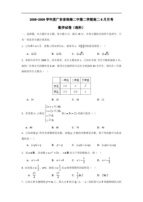 度广东省珠海二中第二学期高二6月月考(理)