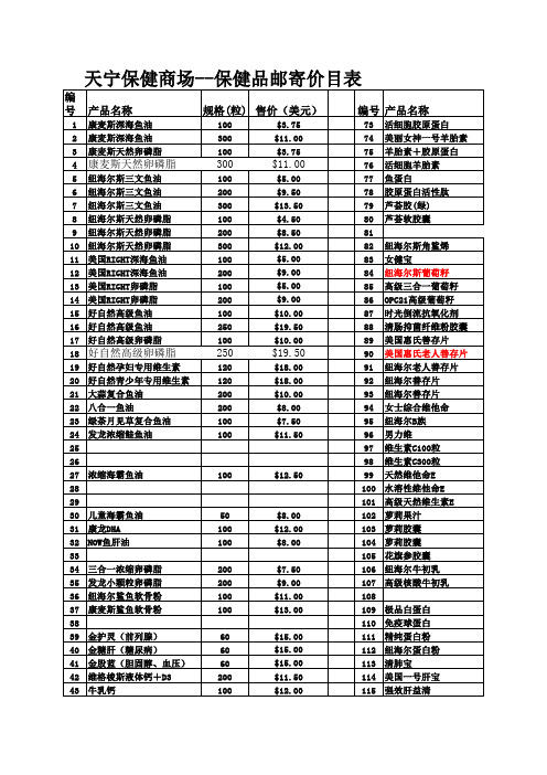 保健品价目表