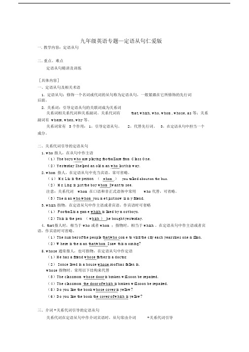 九年级英语专题—定语从句仁爱版.docx