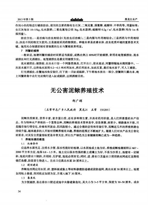 无公害泥鳅养殖技术