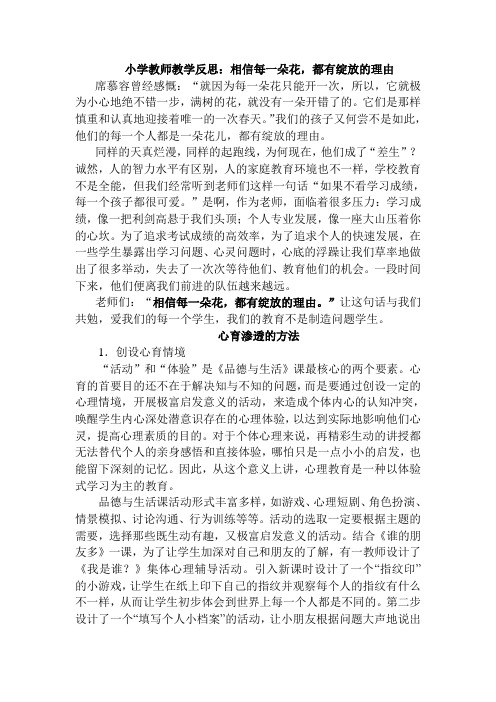 小学教师教学反思相信每一朵花,都有绽放的理由