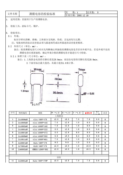 薄膜电容检验标准