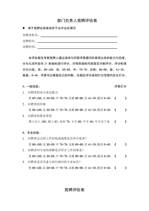 部门负责人竞聘评价表