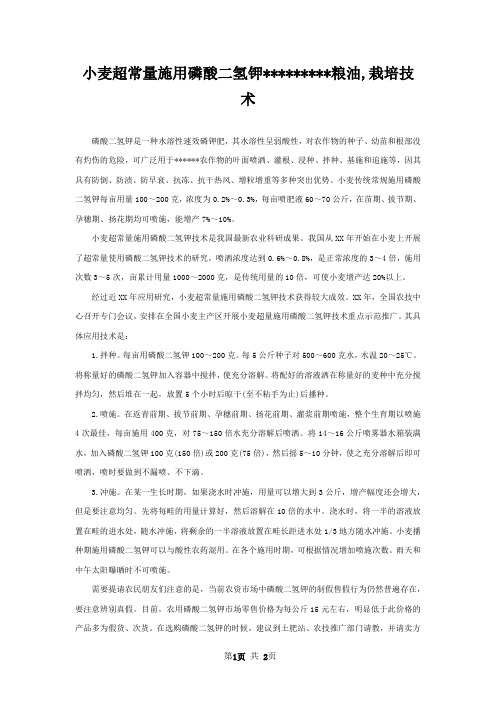 小麦超常量施用磷酸二氢钾粮油,栽培技术