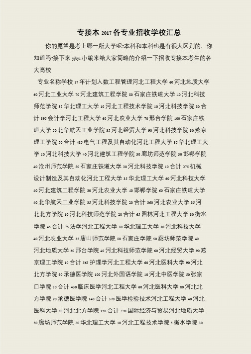 专接本2017各专业招收学校汇总