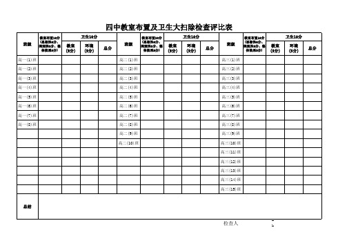 教室布置及卫生大扫除检查评比表