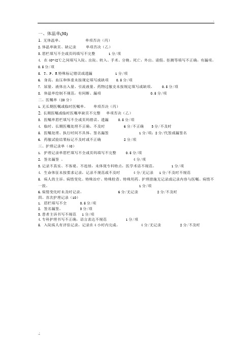 电子病历护理文书评分标准