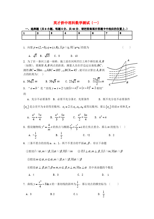 《精编》广东省普宁市高三数学测试试题(一)理 新人教A版.doc