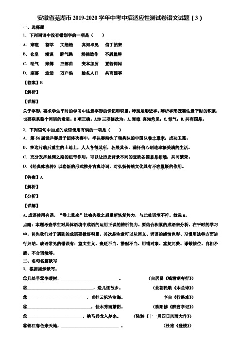 安徽省芜湖市2019-2020学年中考中招适应性测试卷语文试题(3)含解析