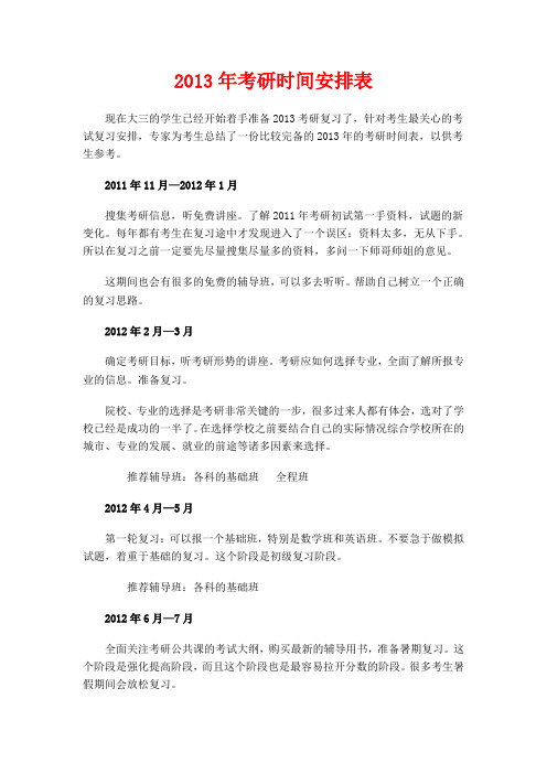 2013年考研时间安排表和考研英语