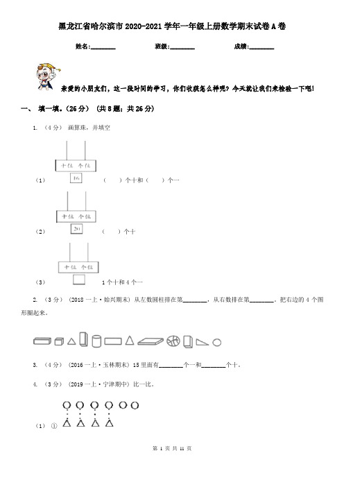 黑龙江省哈尔滨市2020-2021学年一年级上册数学期末试卷A卷