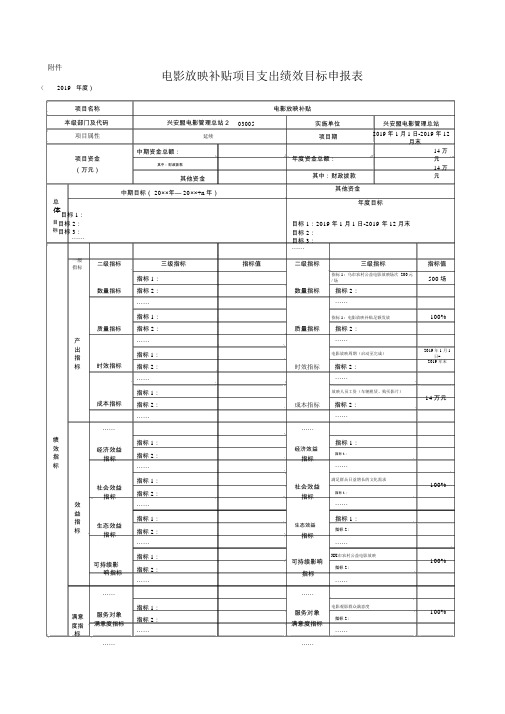 电影放映补贴项目支出绩效目标申报表