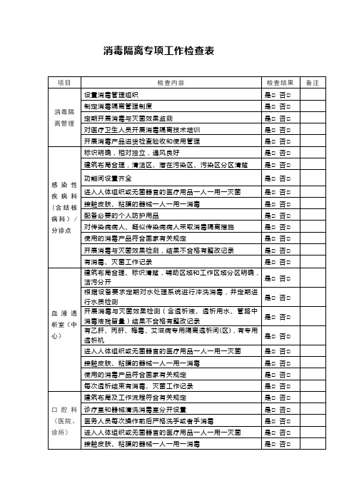 消毒隔离检查表
