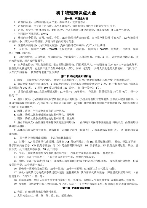 苏教版初中物理知识点大全
