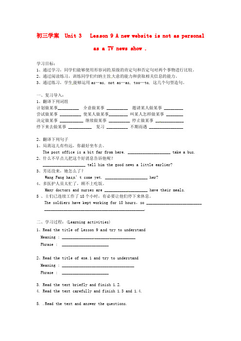 北京市延庆县靳家堡中学九年级英语《Unit 3 Lesson 9》学案(无答案) 北师大版