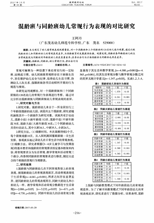 混龄班与同龄班幼儿常规行为表现的对比研究
