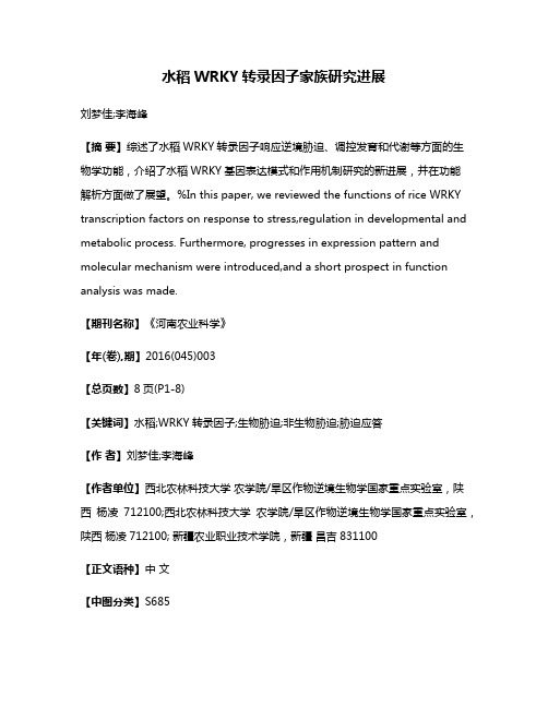 水稻WRKY转录因子家族研究进展