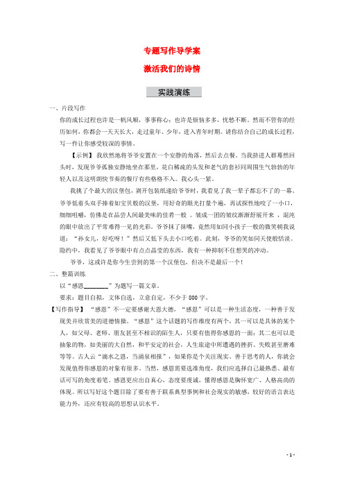 2016_2017高中语文专题一向青春举杯专题写作课时作业苏教版必修1