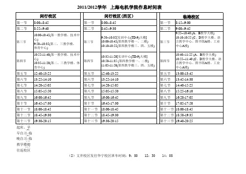 2011-12上海电机学院作息时间表