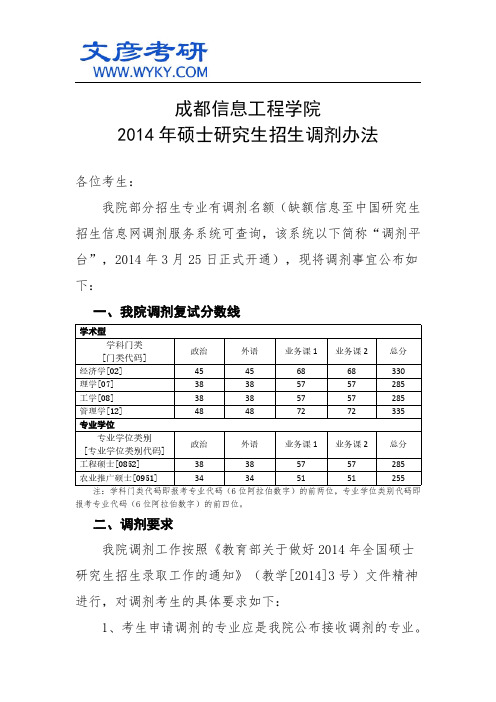 2014年硕士研究生招生调剂办法_成都信息工程学院研究生院