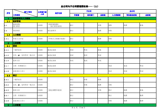 总公司与子公司管理授权明细表