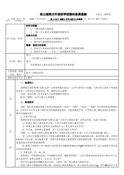 初三化学备课教案— 化学元素与人体健康