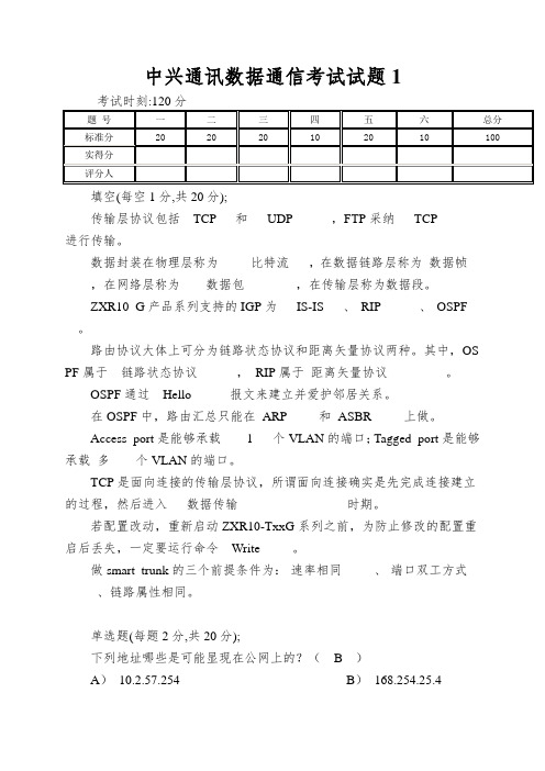 中兴通讯数据通信考试试题1