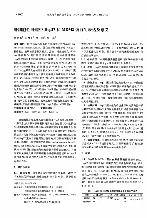 肝细胞性肝癌中Hep27和MDM2蛋白的表达及意义