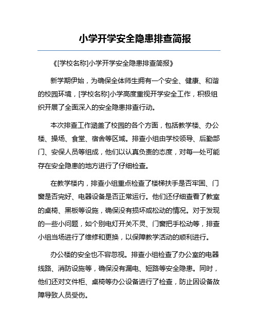 小学开学安全隐患排查简报