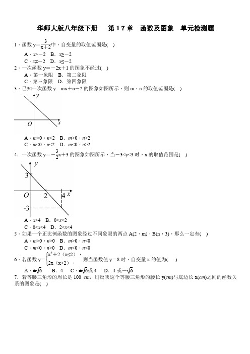 2017年华东师大版初二数学八年级下册 第17章函数及图象 单元同步测试卷 有答案