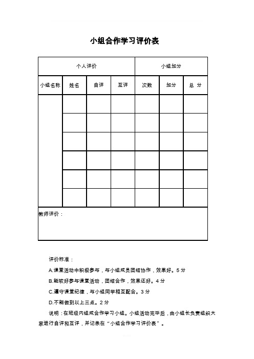 小组合作学习评价表
