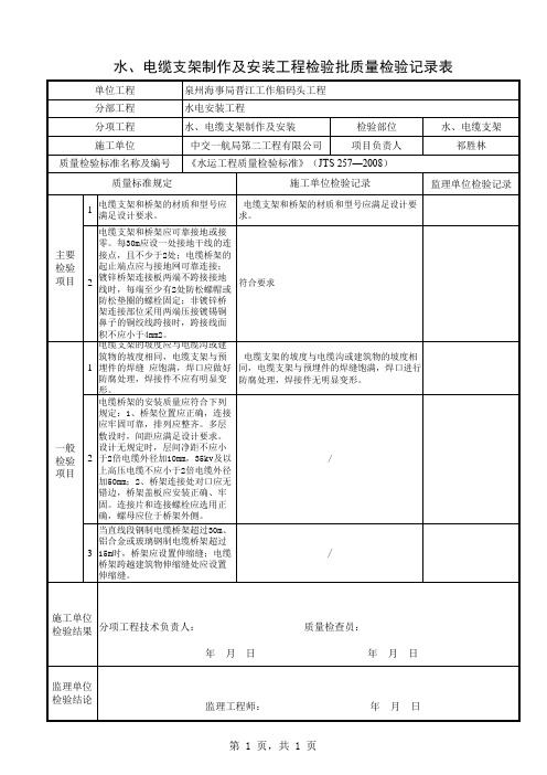 水、电缆支架制作及安装工程检验批质量检验记录表
