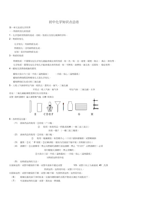 (完整版)初中化学知识点总结