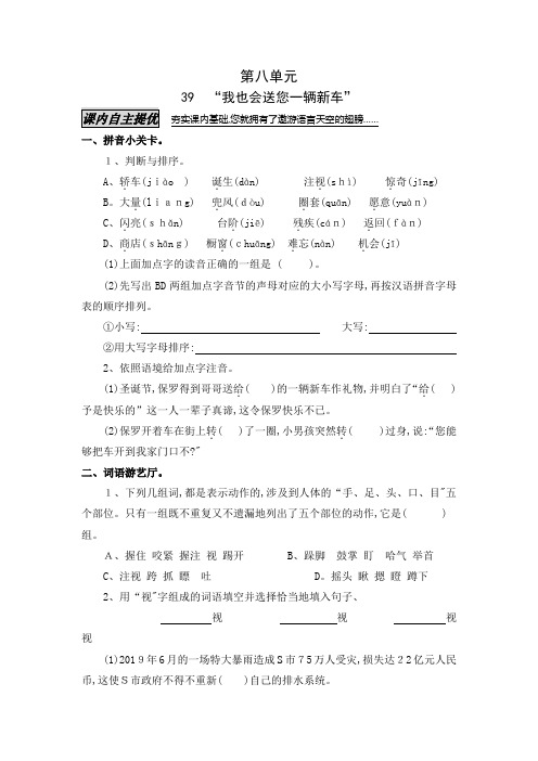 三年下册级语文一课一练第39课“我也会送你一辆新车” 沪教版(有答案)