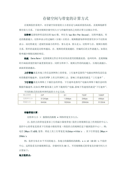 存储空间与带宽的计算方式