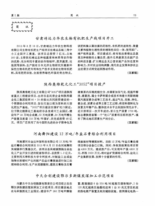 陕西奥维乾元化工“3052”项目投产