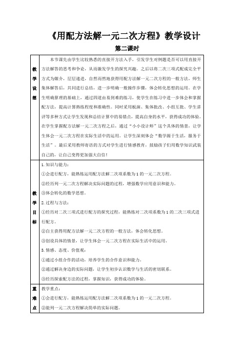用配方法解二次项系数是1的一元二次方程优秀教案
