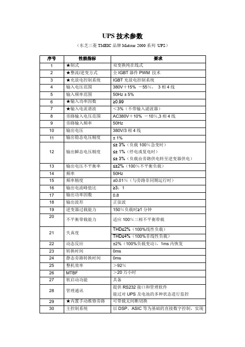 UPS技术参数(10kVA~80kVA)