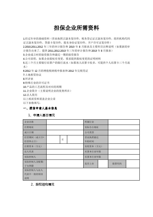 担保企业所需资料