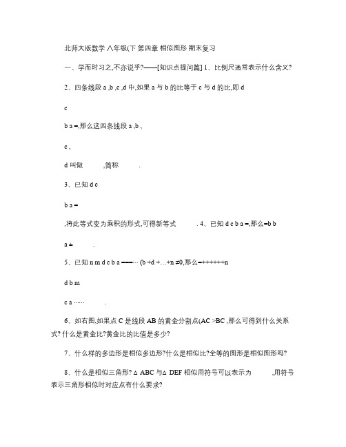 北师大版八年级下册数学第四章相似图形期末基础题复习(含答案和.