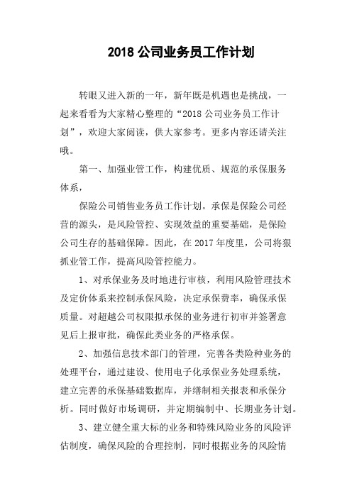 2018公司业务员工作计划