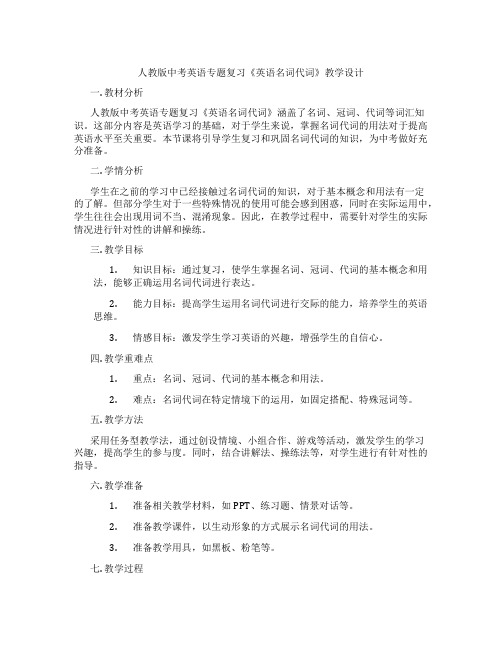 人教版中考英语专题复习《英语名词代词》教学设计