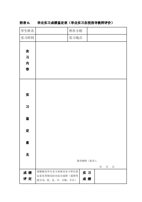 附表6 毕业实习成绩鉴定表(毕业实习在校指导教师评价).