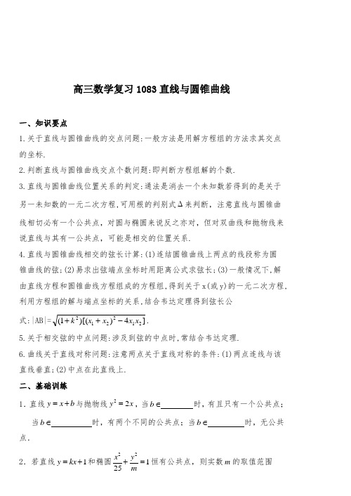 高三数学直线与圆锥曲线的位置关系(1)复习导学案试题讲义资料